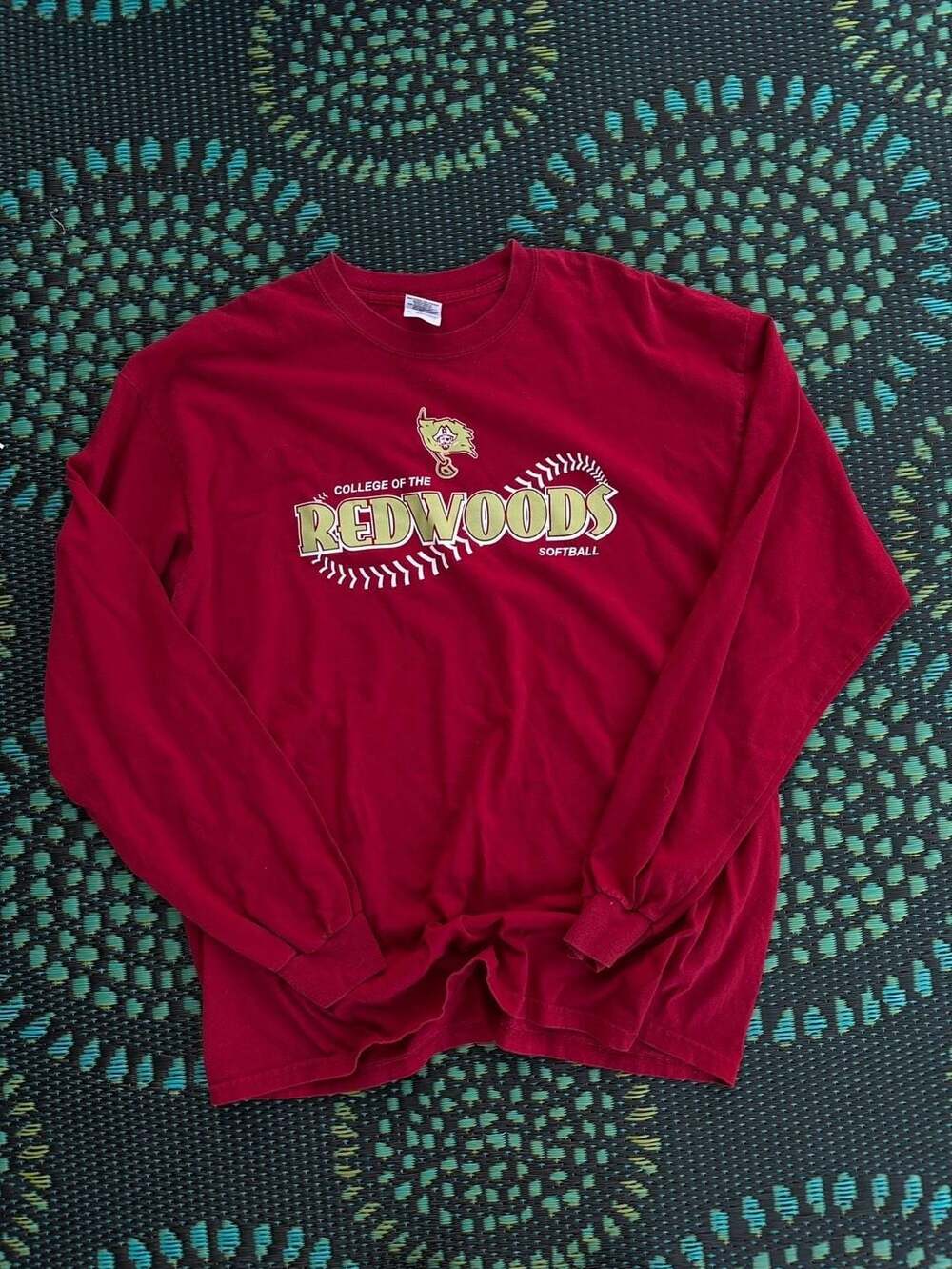 College of the Redwoods Softball Long Sleeve Red T-Shirt Gildan XL